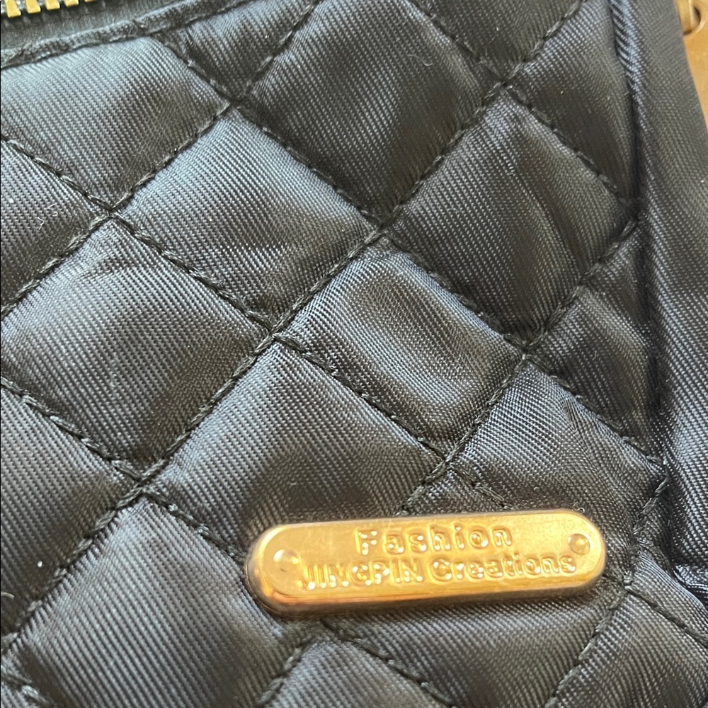 Black Quilted Crossbody Sling Bag with Gold Hardware - Picture 2 of 4